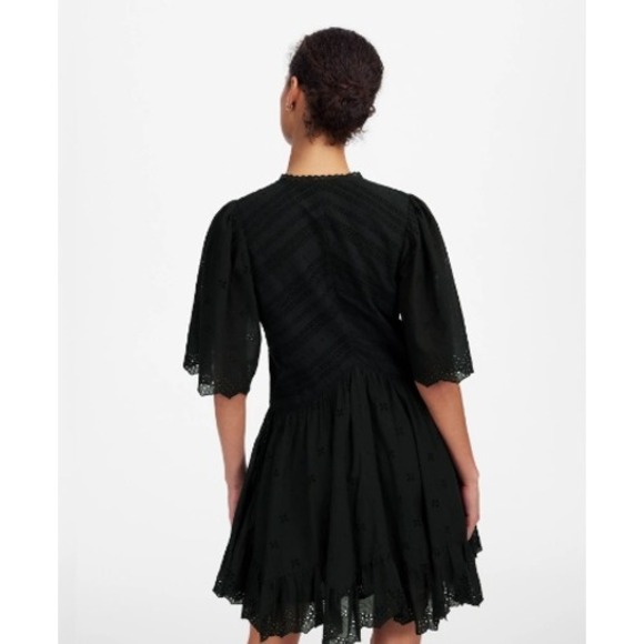 Madewell Dress Size 00 Black Eyelet Flutter Sleeve Mini Cotton Sundress NU556 - Picture 2 of 10